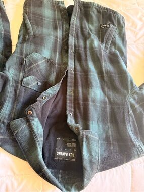 Fox Racing Navy and Green Plaid Fleece-Lined Flannel Jacket